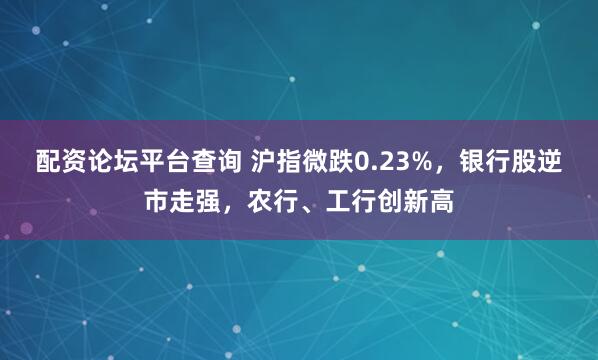 配资论坛平台查询 沪指微跌0.23%，银行股逆市走强，农行、工行创新高